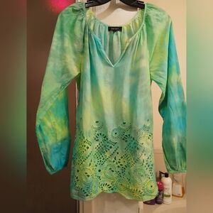 Karen Kane Green and Yellow Embellished Long Sleeve Tunic‎